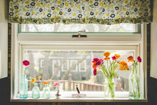 Flowers In Vases On A Windowsill