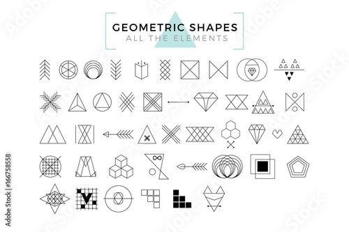 Fotografía Vector Geometric Shapes, Trendy Retro Shapes and Logotypes, Polygonal Line Art