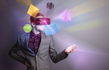 Poster - Businessman with virtual reality goggles