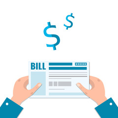 man's hands holds the bill for payment. account for services rendered. banking and business operatio