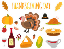 Happy Thanksgiving Day Symbols Design Holiday Objects Fresh Food Harvest Autumn Season Vector Illustration