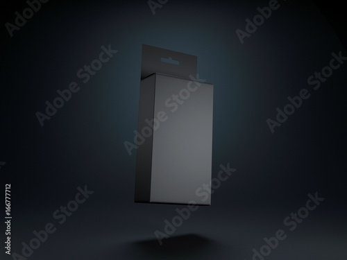 Fotografía Black Cardboard Box with Hang Tab Mockup for your design in black studio, 3d ren