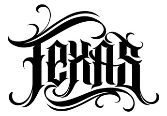 Texas lettering in modern tattoo style. Design element