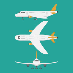 Wall Mural - Vector airplane illustration top view and aircraft transportation travel way design journey transport.