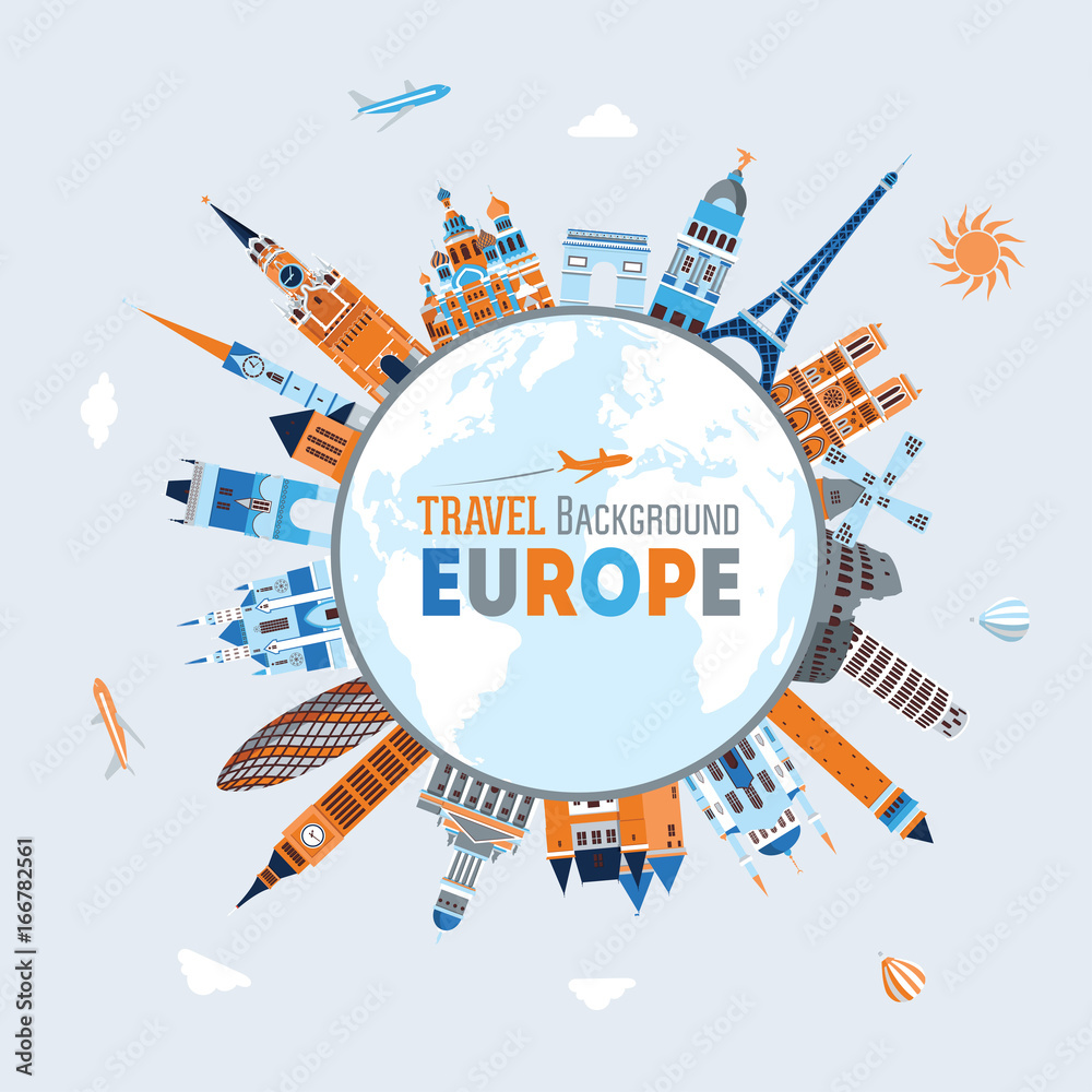 Europe skyline detailed silhouette. Vector illustration - stock vector - obrazy, fototapety, plakaty 