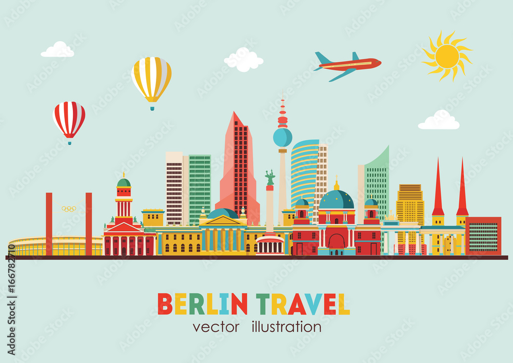 Berlin skyline. Vector illustration - stock vector - obrazy, fototapety, plakaty 