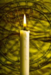 Sticker - Magic zodiac with candle in old style  like a astrology concept 