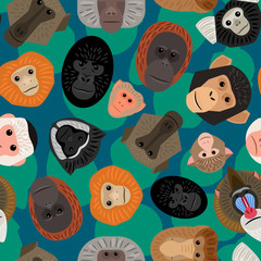Wall Mural - seamless pattern with monkey’s heads on blue background