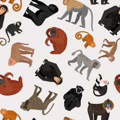 Wall Mural - seamless pattern with monkeys on gray background