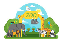 Animals Standing At The Zoo Entrance.