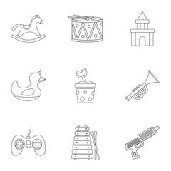 Wall Mural - Toys for kids icon set, outline style