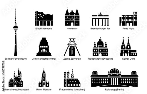 Foto Wahrzeichen von Deutschland - Iconset (Schwarz/ beschriftet)