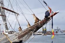 Bowsprit Of Tall Ship With Sailor, Hartlepool, England