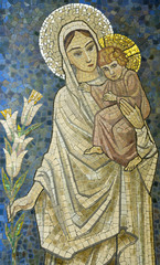 Canvas Print - Mary with baby Jesus on her arm (mosaic)