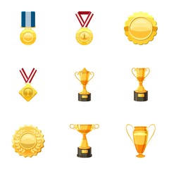 awards icons set, cartoon style