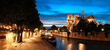 The Panorama Of The Seine River Quay With Cathedral Notre Dame ,Paris, France.