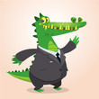 Cute cartoon crocodile, alligator or dinosaur wearing black businessman suit. Vector illustration of a lovely crocodile mascot isolated