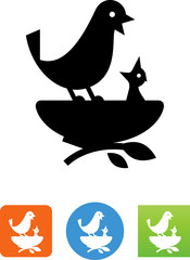 Momma And Baby Bird In Nest Icon