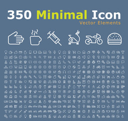 Poster - Set of 350 Modern Thin Line Colored Icons (Multimedia, Business, Ecology, Education, Family, Medical, Fitness, Shopping, Construction, Travel, Hotel ) 