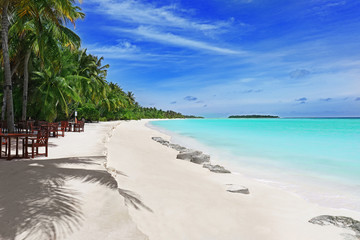 Poster - View of sea beach at tropical resort in summer day