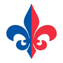 The Fleur De Lis Or Flower-de-luce Vector Icon. Royal French Lily Made In The Colours Of French Revolution And Flag Of France: Red And Blue On A White Background.