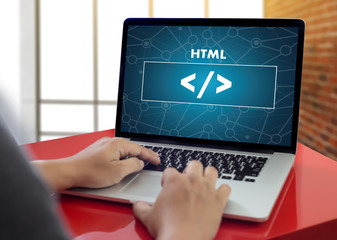Fototapete - PHP HTML DEVELOPER Web Code design  Programmer working in a software in Development Programming Coding Cyberspace