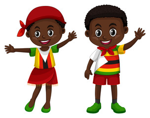 Canvas Print - Zimbabwe boy and girl in flag color costume