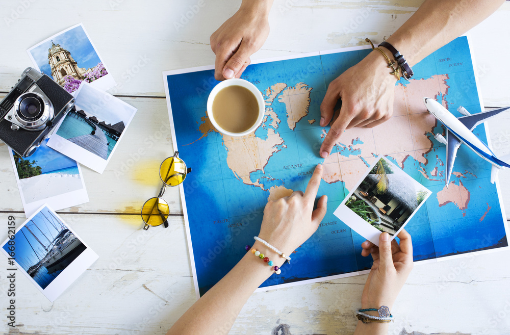 Travel planning concept on map