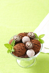 Canvas Print - Chocolate ice cream and truffles in a coupe