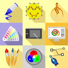 Poster - Digital drawing icons set, flat style