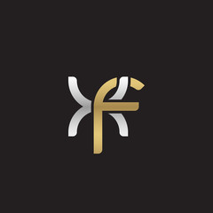 Initial lowercase letter xf, linked overlapping circle chain shape logo, silver gold colors on black background