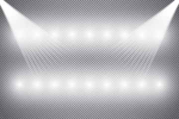 Wall Mural - White beam lights set of different shapes and projections gleaming in the darkness banner abstract vector illustration.