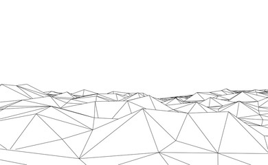 Abstract futuristic 3D map. 3D space landscape background. Vector triangle grid. 