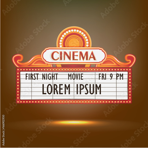 Cuadros en Lienzo Brightly theater glowing retro cinema neon sign