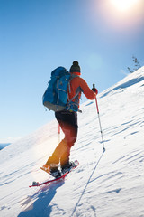 climber in the winter mountains.