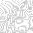 Wave monochrome background. Simple linear halftone  texture. Vector black & white background. Abstract dynamical rippled surface. Visual  3D effect. Illusion of movement. 