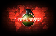 Hand Grenade On The Binary Code World Map With Cyber Warfare Attack, Vector Illustration