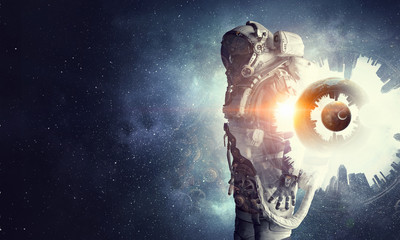 Wall Mural - astronaut in fantasy world. mixed media