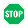 stop, green octagonal road sign