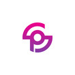 Initial letter sp, ps, p inside s, linked line circle shape logo, purple pink gradient color

