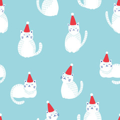 Wall Mural - Christmas cats seamless pattern.