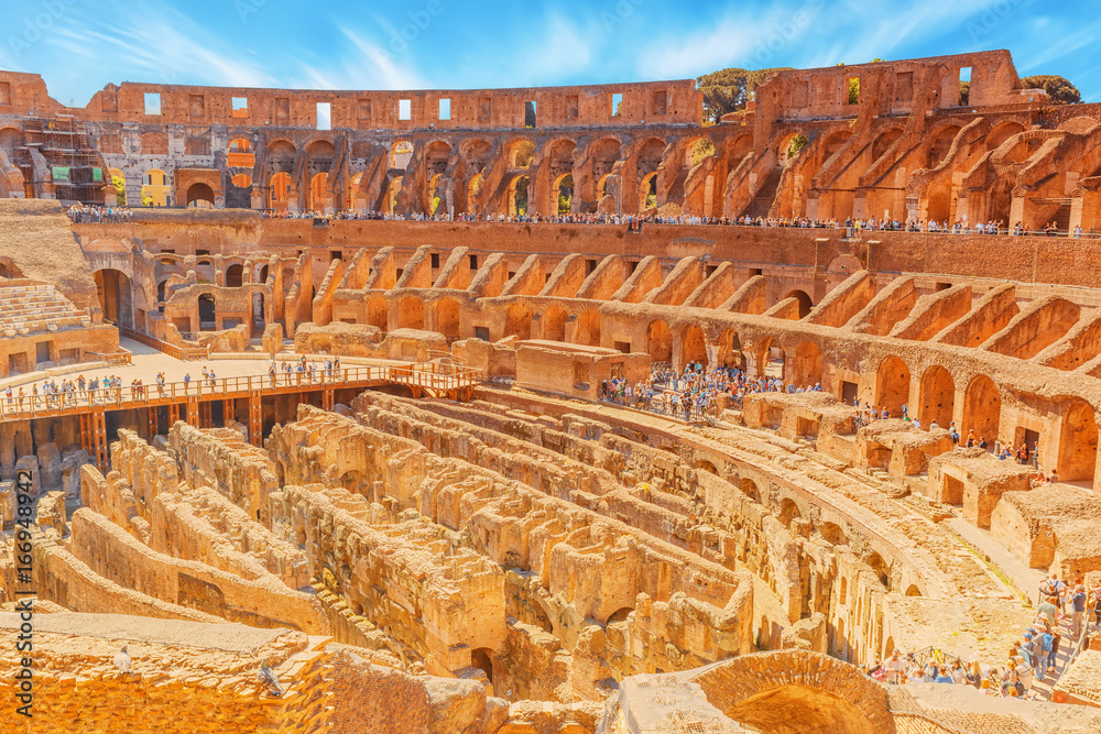 Coliseum In Rome Tourist's Inside the amphitheater of Coliseum in Rome- one of wonders ...