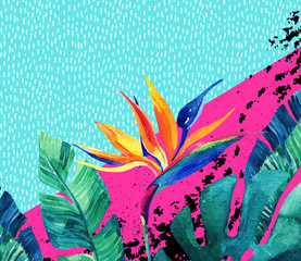 Wall Mural - Abstract tropical summer design in minimal style.