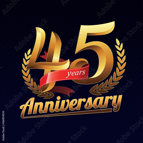 Photographie 45 Years Anniversary Golden Logo Celebration with Red Ribbon