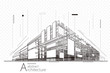Abstract construction perspective architecture designing line art background.  