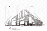 Fototapeta  - Abstract construction perspective architecture designing line art background.  