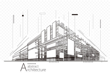 Aufkleber - Abstract construction perspective architecture designing line art background.  