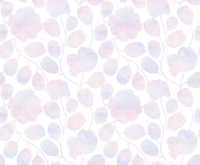  Hand drawn flower seamless pattern (tile). Colorful seamless pattern with tender light whimsical flowers. Watercolor lace pattern for textile. Isolated on a white background.