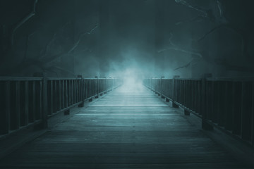 Wall Mural - Wooden walkways with thick fog