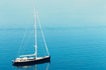 Wall Mural - Beautiful yacht in the harbor near Split city - Croatia